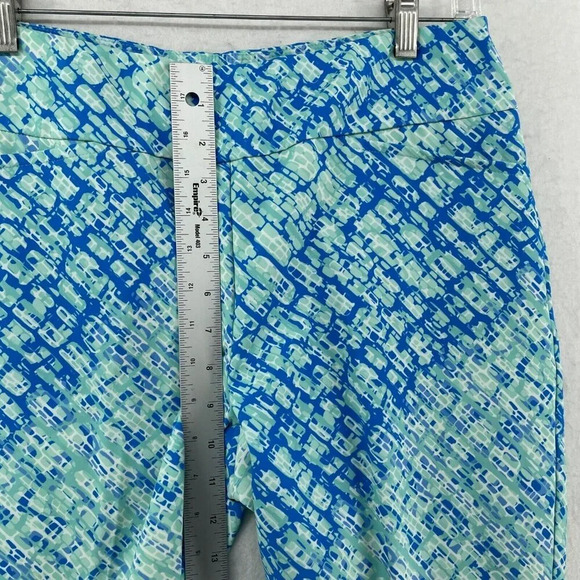 IBKUL Pants Womens 8 Blue Graphic Print High Rise Cropped Slim Straight Ankle - Picture 4 of 12